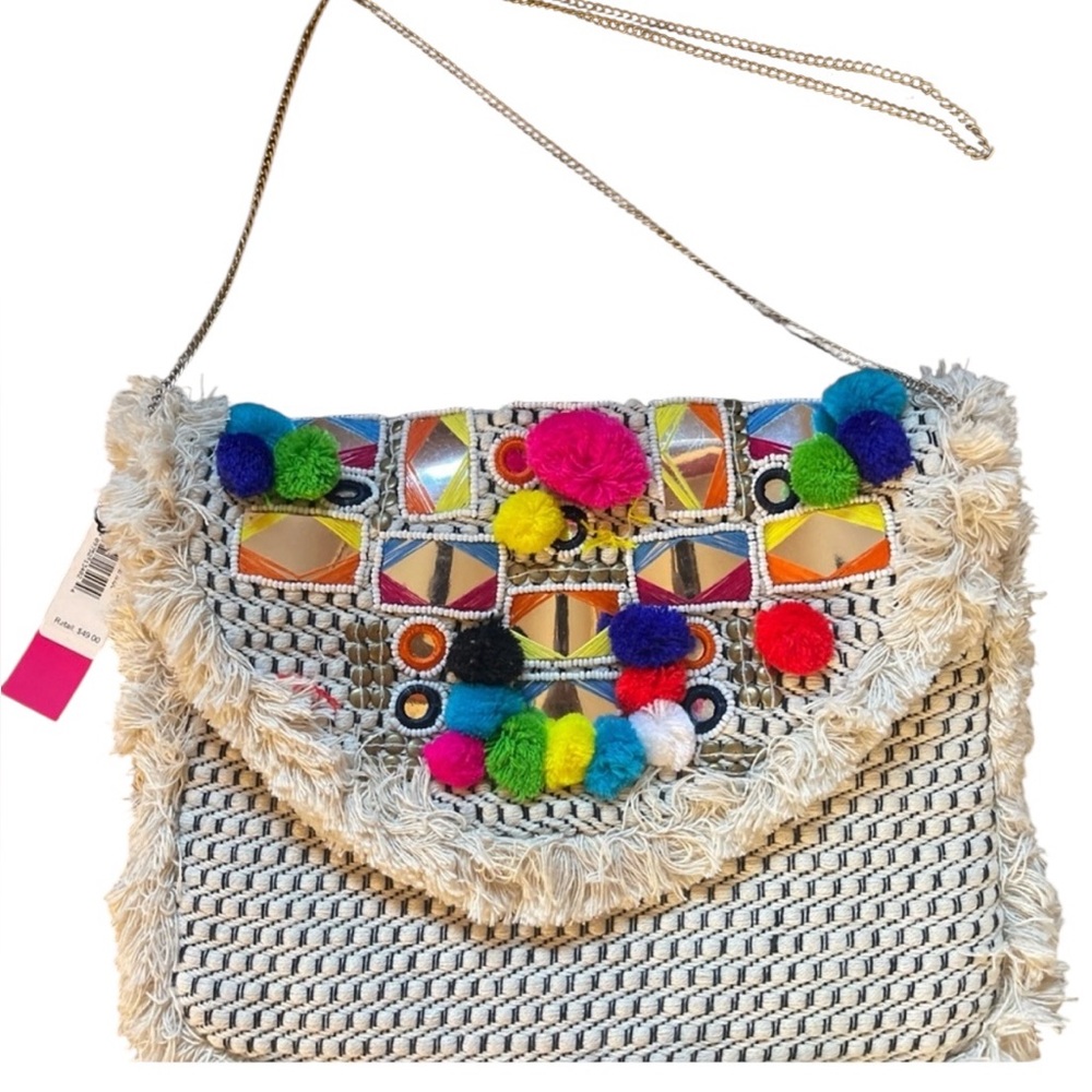 Circus Sam Edelman White Shoulder Bag with Pom Poms
